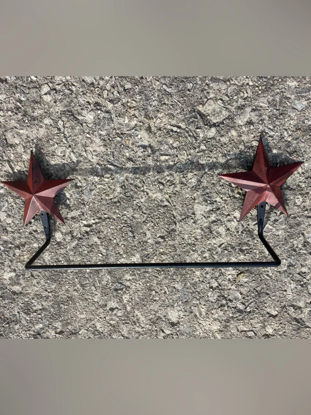 22” Primitive Wrought Iron and Burgundy Star Towel Bar